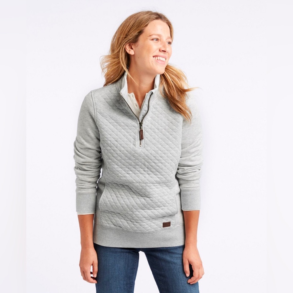 LLBean | Women's Quilted Quarter-Zip Pullover | Size: Small Tall | Heather Gray